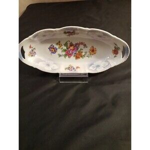 Vintage German Porcelain Celery/Pickle/Olive Dish Rose Floral  9X4X2